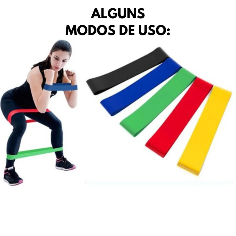Kit de 5 Mini Faixas Elásticas Ideal p/ Exercício/Academia/ Em Casa